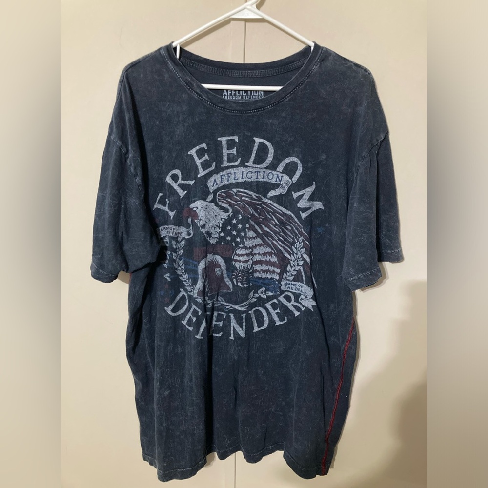 Affliction Stonewashed Shirt Men's Grey Freedom Defender Stitched Tee Size 2XL